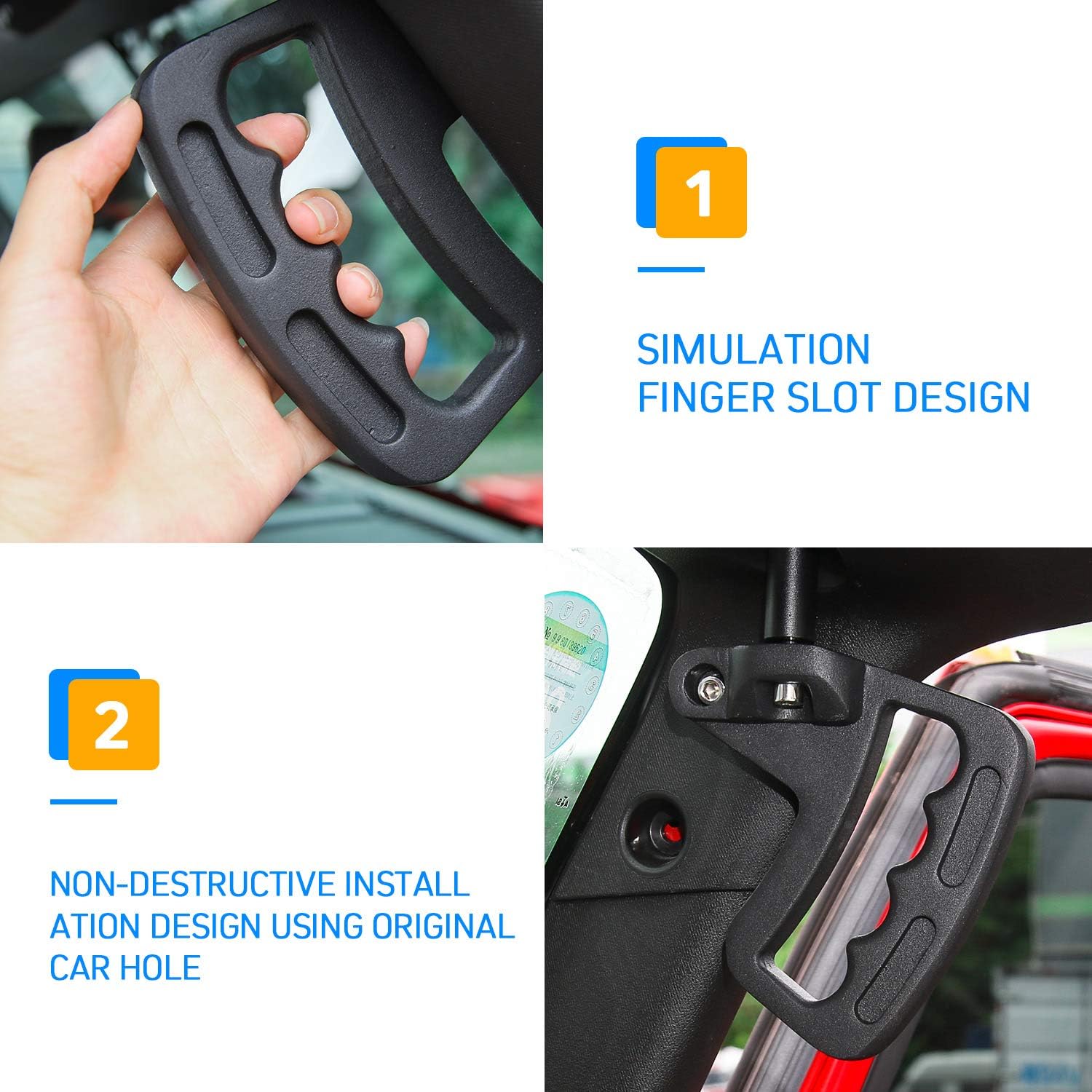 RT-TCZ Aluminum Grab Handle for Jeep Wrangler JK 2007-2017 (Front Handle, Black)