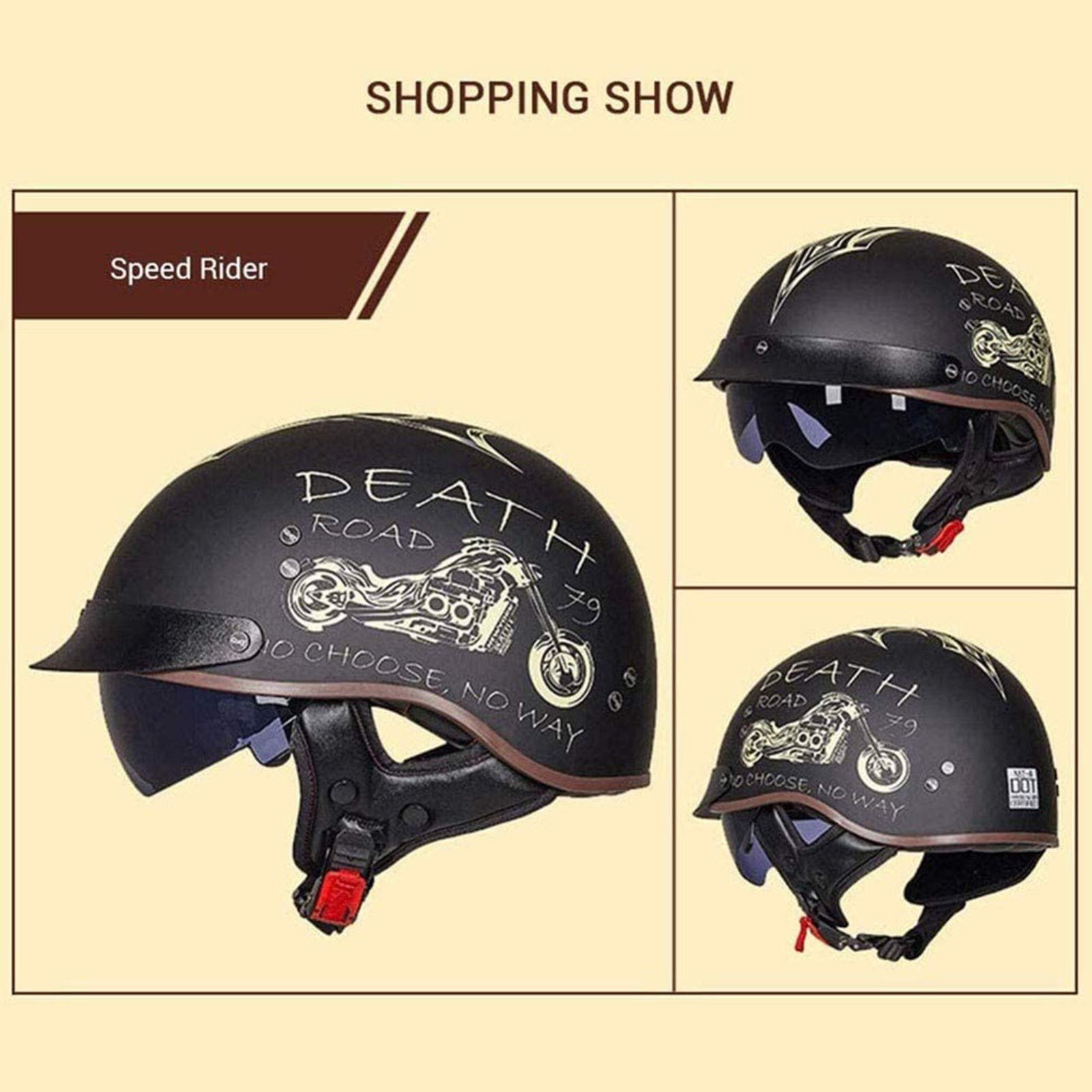 Acheter Demi-casque De Moto Avec Pare-soleil, Pour Hommes Et Femmes, Pour Scooter Adulte, ATV Cruiser, Approuvé DOT