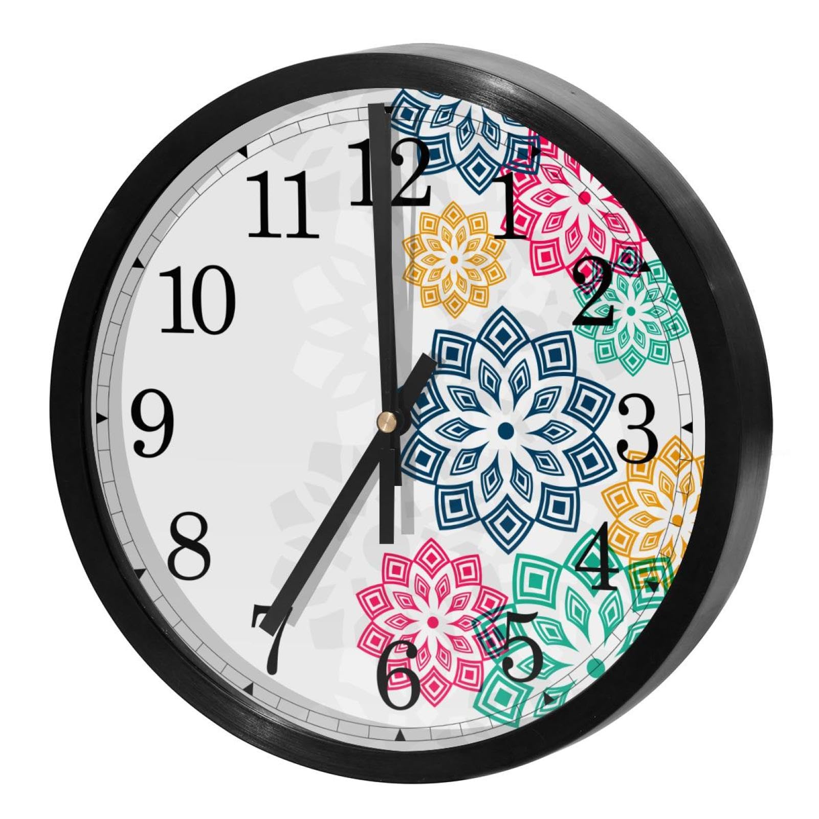 Horloge murale silencieuse à quartz fleurie pour cuisine et bureau
