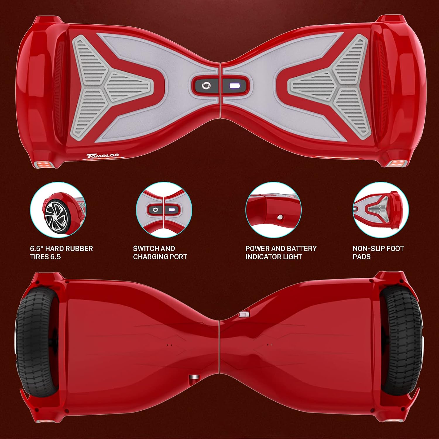 Onе-Dау Sаlе: Uр tо 40% оƒƒ TOMOLOO Hoverboard for Kids for kids ages 6-12, 265lbs Max Load Hoverboard Adult with Bluetooth Speaker and LED Light, 6.5 Two Wheels Self Balancing Hoverboard Electric Scooter Red Hover board