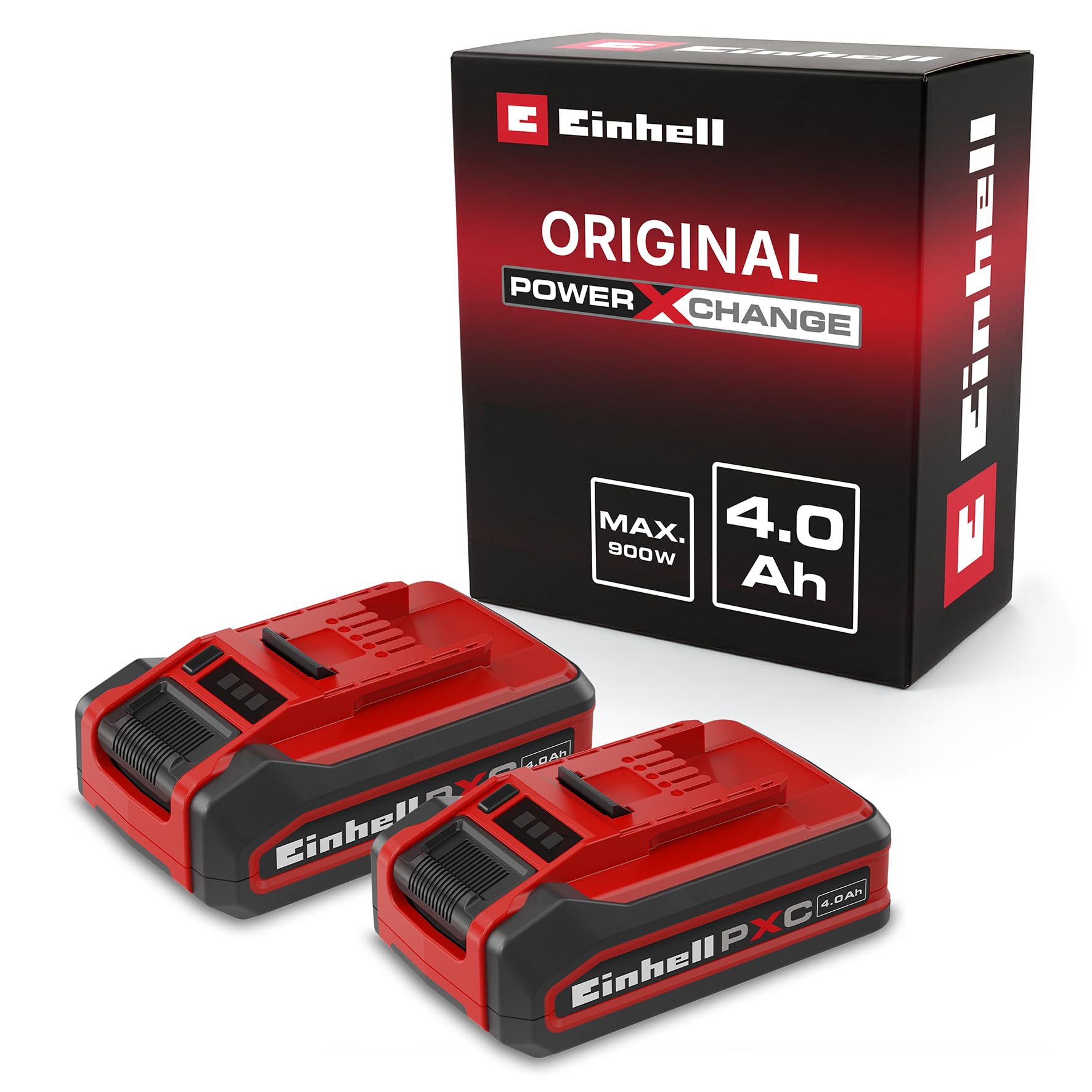 Original Einhell batteria Power X-Change PLUS da 4 Ah (18 V, ioni di litio, universale per tutti i Power X-Change, spia livello di carica, Twin-Pack, incluse 2 batterie 4 Ah, caricabatterie escluso)