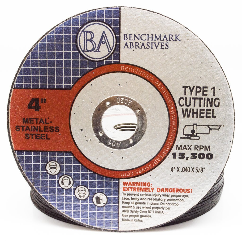 Benchmark Abrasives 4" Type 1 Aluminum Oxide Thin Cut Off Wheel 0.040" Thick 5/8" Arbor, Aggressive Metal Cutting Grinding Wheel for Stainless Steel, Cast Iron, Angle Grinder Discs - 500 Pack