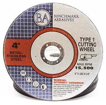 Benchmark Abrasives 4" Type 1 Aluminum Oxide Thin Cut Off Wheel 0.040" Thick 5/8" Arbor, Aggressive Metal Cutting Grinding Wheel for Stainless Steel, Cast Iron, Angle Grinder Discs - 25 Pack