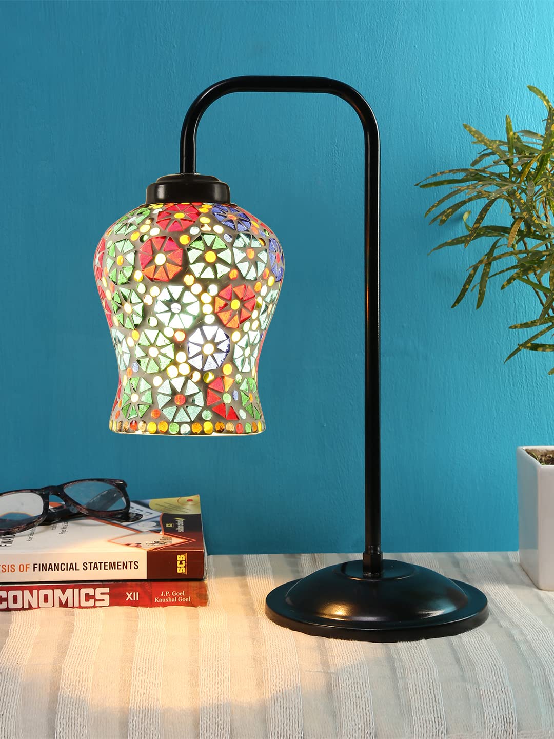 Devansh Multi Color Mosaic Glass Iron Table Lamp (GLASS08)-image-12