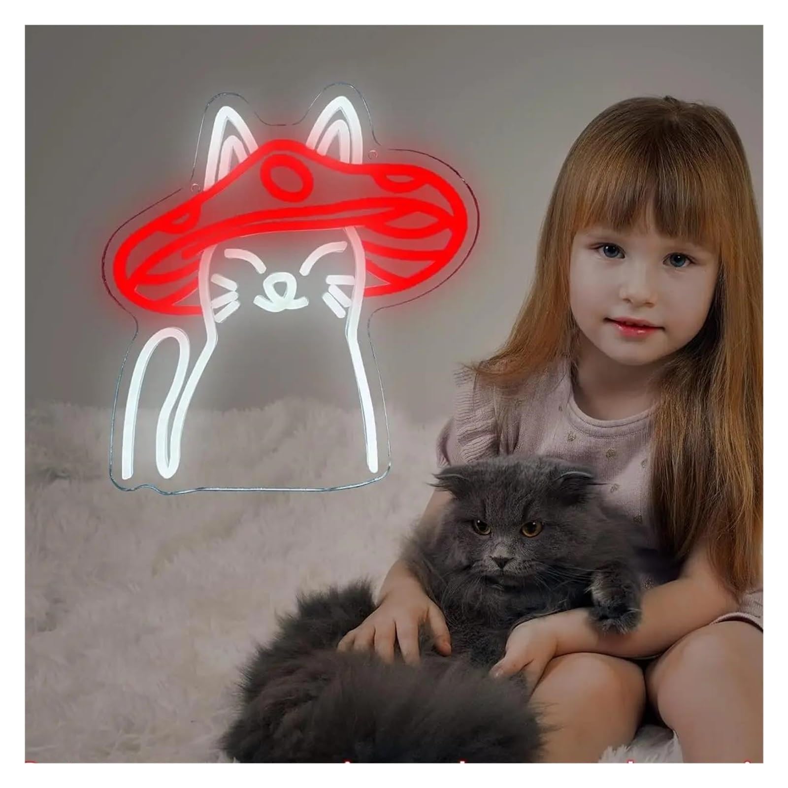 LED néon signe Panneau Néon Led En Forme De Champignon Et De Chat, Alimenté Par USB, Lumière À Intensité Variable, Pour Salle De Jeux, Bar, Décor Mural De Fête 31cm×34cm