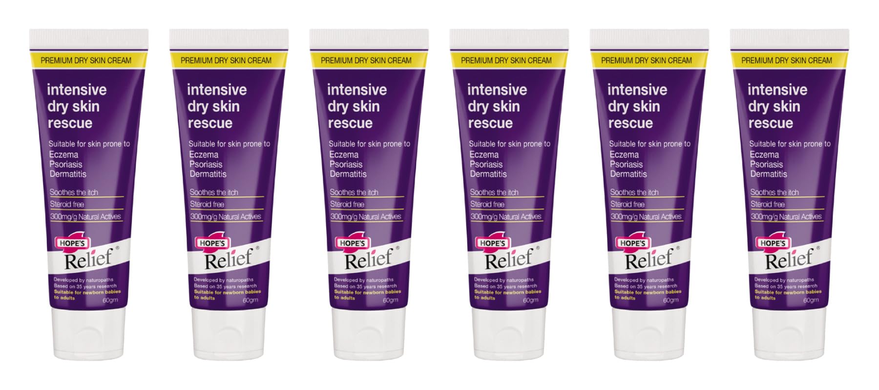 Hope's Relief Natural Intensive Dry Skin Cream VALUE 6 PACK BUNDLE for Face,Hands,Body Moisturiser, Eczema
