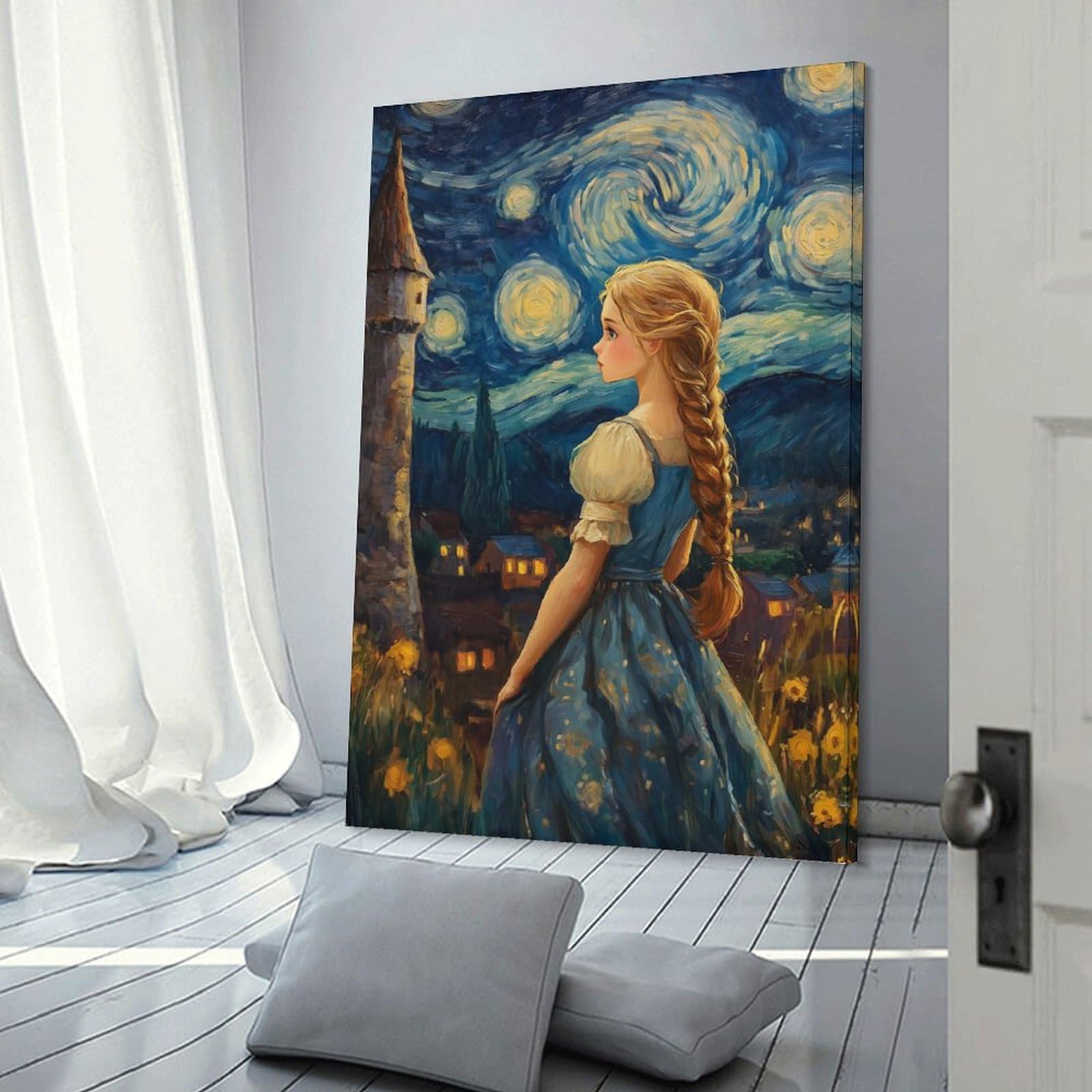 Junmoney Girls Frame-Style-20-1 Home Decor Wall Art Starry Night 20X30inch(50X75cm), For New Homes, Bedrooms Or Workspaces, Home Decor Gift With Stylish Appeal