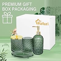 Vista 6 de Juego de Accesorios de Baño, 4 Piezas de Vidrio Verde Salvia, Juego Completo de Accesorios de Baño con Dispensador de Jabón y Loción, Portacepillos