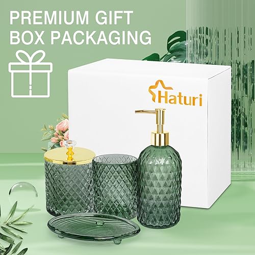 Miniatura 6 de Juego de accesorios de baño, 4 piezas de cristal verde salvia, juego completo de accesorios de baño con dispensador de jabón de loción, soporte para
