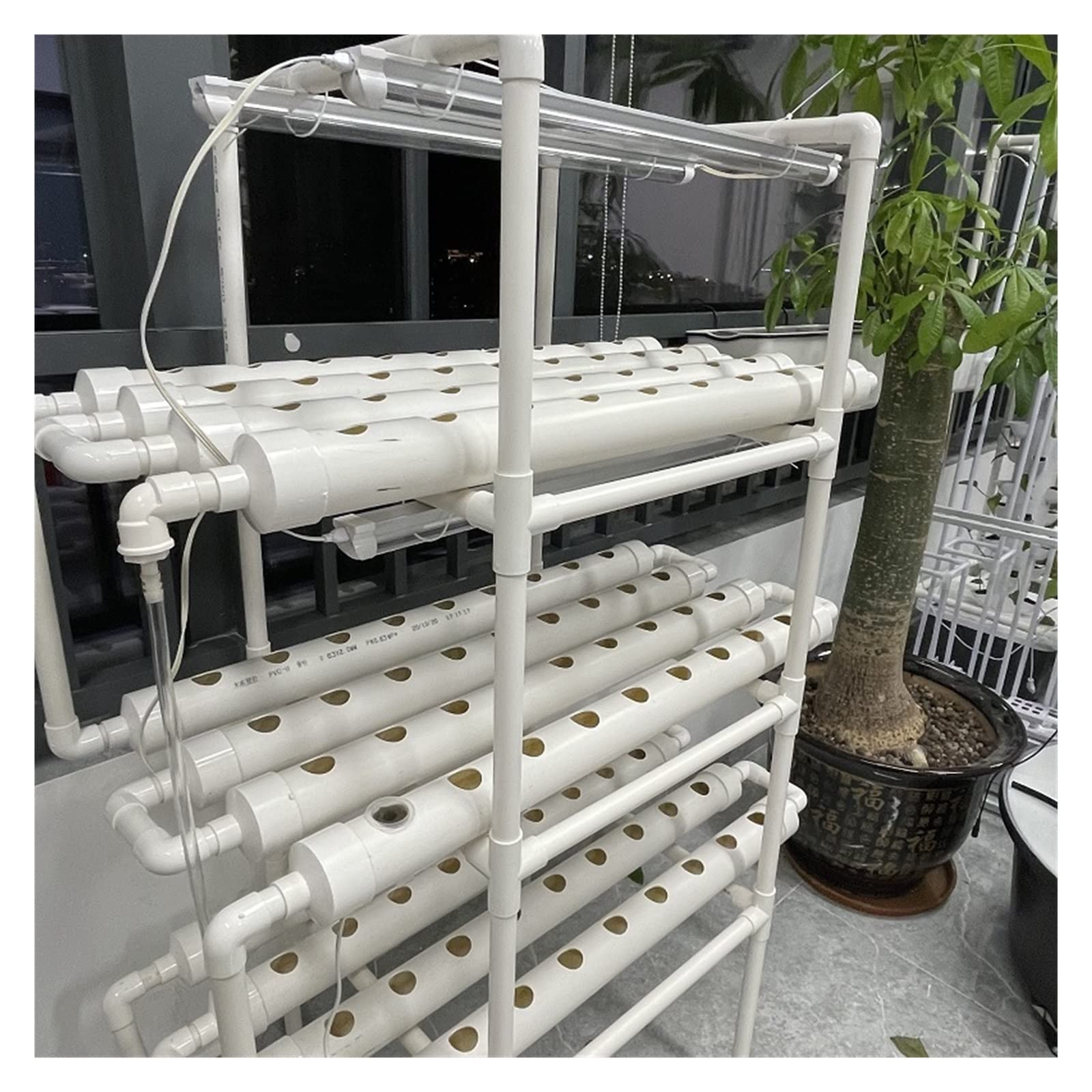Torre hidropónica Kits de Cultivo hidropónico Vertical NFT, 108 Agujeros con Luces LED for Plantar Lechuga, Fresa, Menta, Enchufe Europeo, Invernadero Interior
