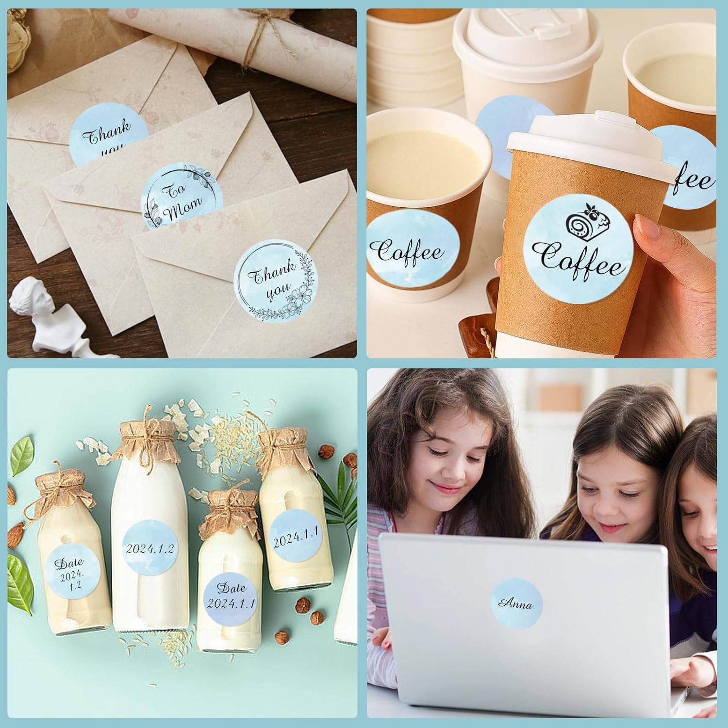 Starboling Thermal Labels,2 Inch Blue Watercolor Round Thermal Printer Stickers,Self-Adhesive Round Direct Thermal Labels,Thermal Stickers for DIY Logo Design,Name Tag - Image 6