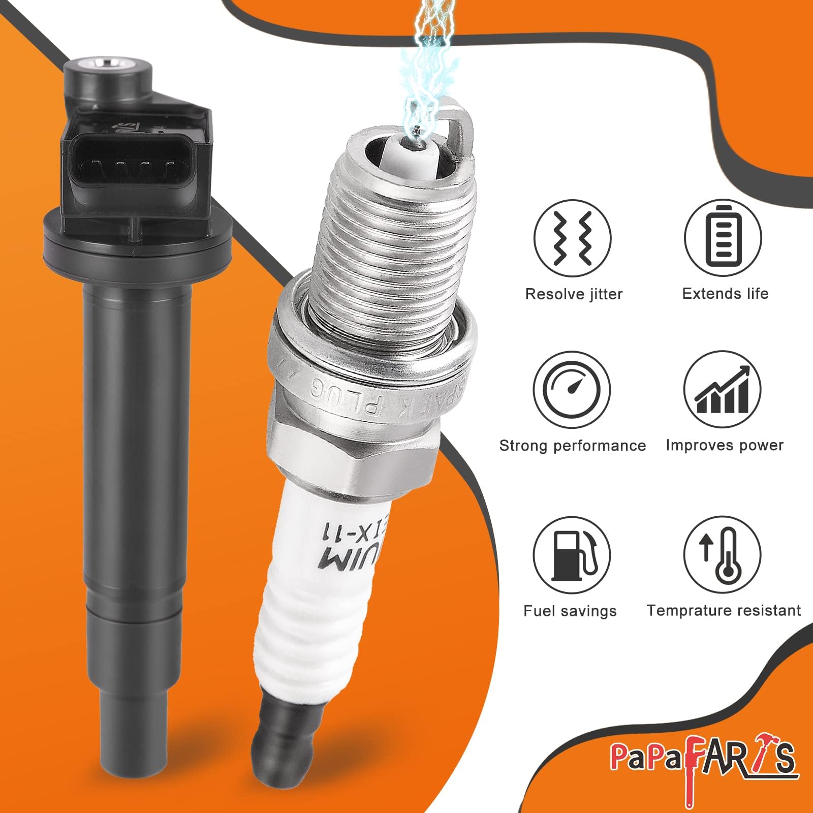 PAPAPARTS Set of 6 Ignition Coil Pack UF267 and Iridium Spark Plug Compatible with Lexus ES300 RX300 Toyota Camry Sienna Avalon Highlander 3.0L 3.3L V6