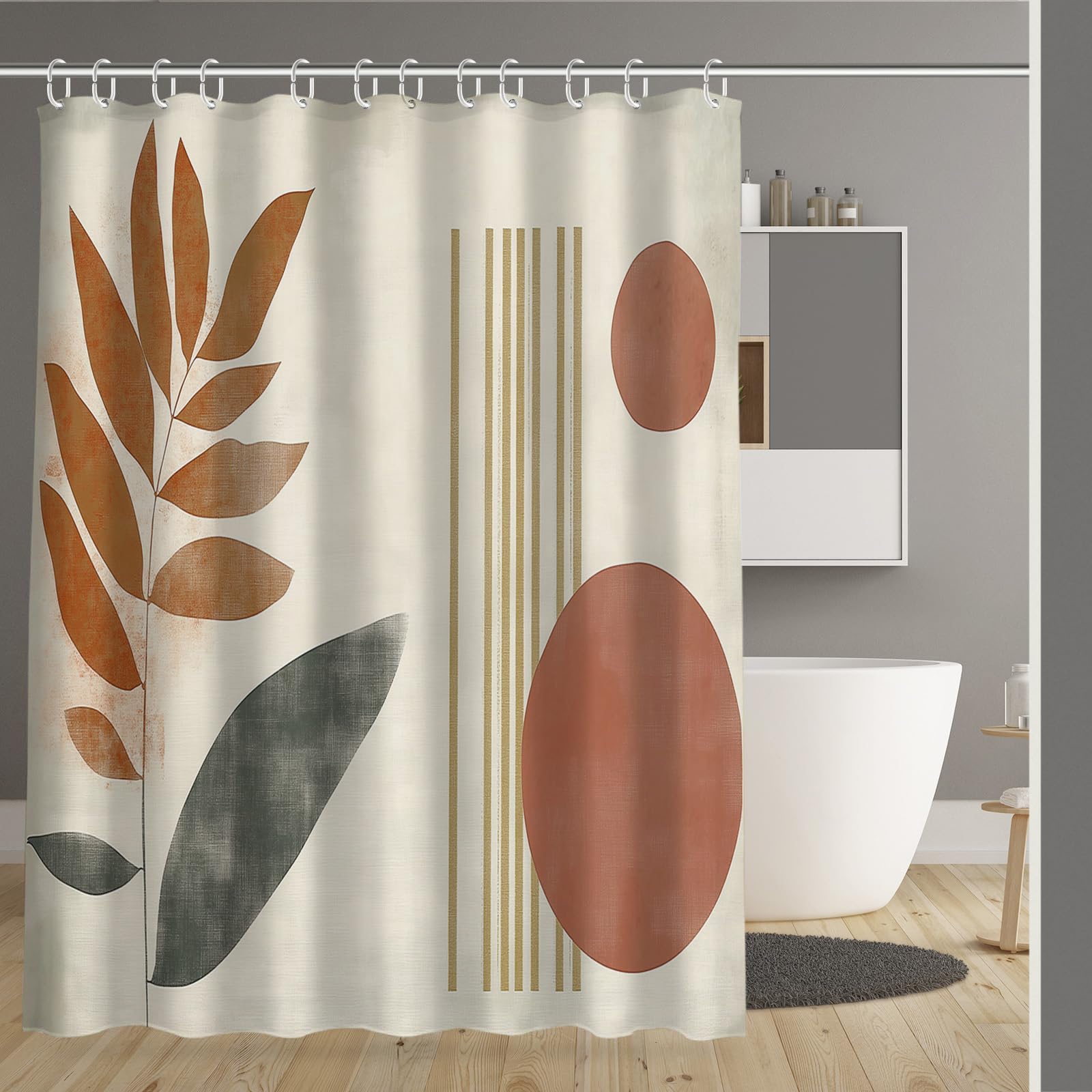 Rideau de douche imperméable pour baignoire au style feuilles géométriques