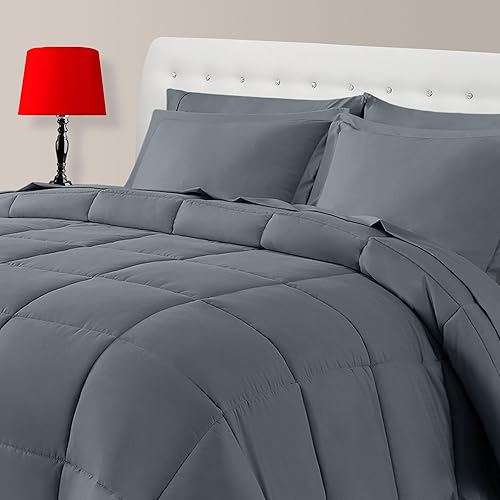 Ihanherry Juego de edredón gris individual XL de 6 piezas, ropa de cama en una bolsa para todas las estaciones, cómodo juego de ropa de cama
