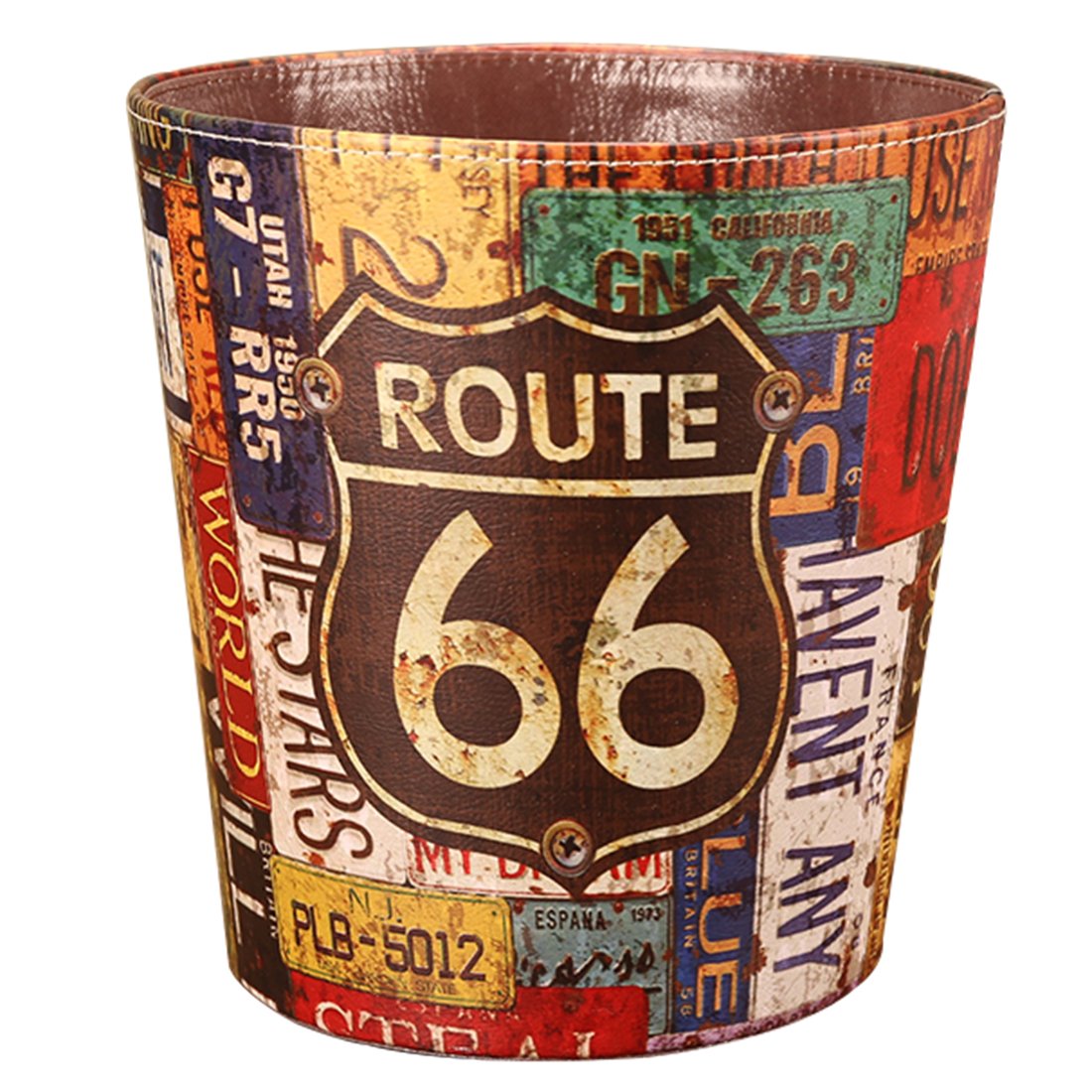 10L/2.64 Gallon Trash Can, Decorative Waste Basket, PU Leather Waste Paper Basket, Waterproof Garbage Can for Bathroom, Bedroom, Office, Kitchen and Living Room - 66 Route