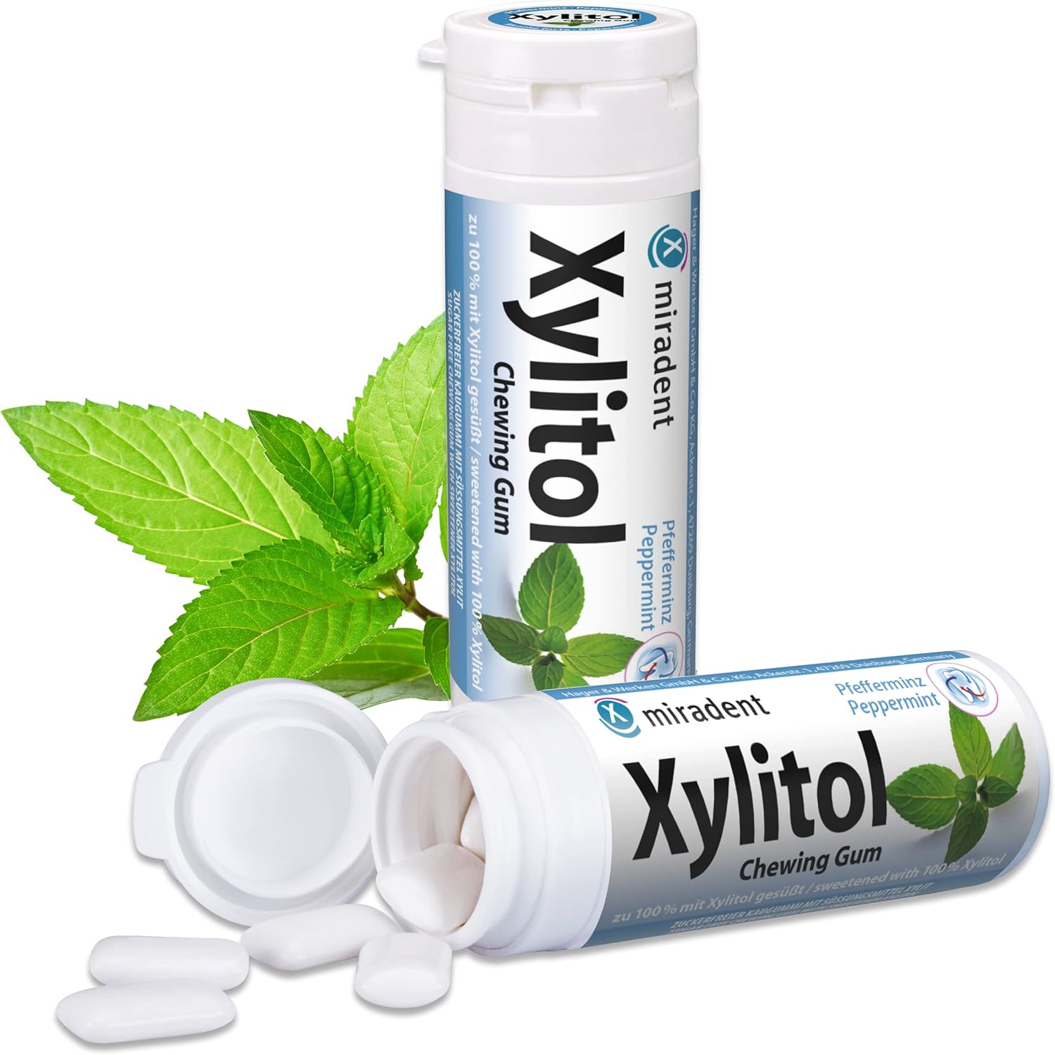 6x Miradent Xylitol Chewing Gum Zahnpflegekaugummis 30 Stück Dose