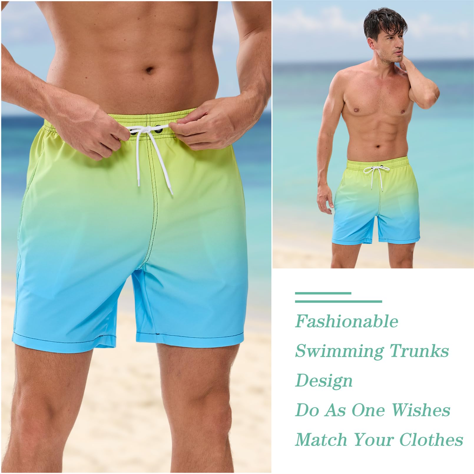 Vorvowry Costume Uomo Mare Calzoncini Asciugatura Rapida Costumi da Bagno Impermeabile Boxer con Tasca Estivi Pantaloncini Uomo Colore Sfumatore per Nuoto Corsa Fitness