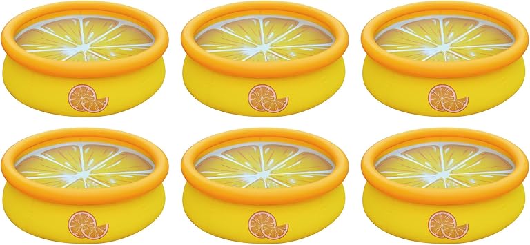 JLeisure Sun Club 3D Orange 5 Foot Round Easy to Set Up Above Ground Inflatable Kiddie Swimming Pool with Built in Drain Plug, 6 Pack, Orange