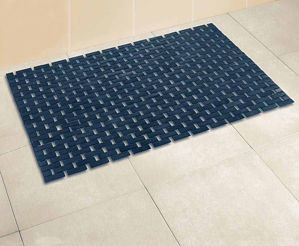WENKO Badematte Bamboo Dunkelblau - Unterseite rutschhemmend, Bambus, 50 x 80 cm, Dunkelblau