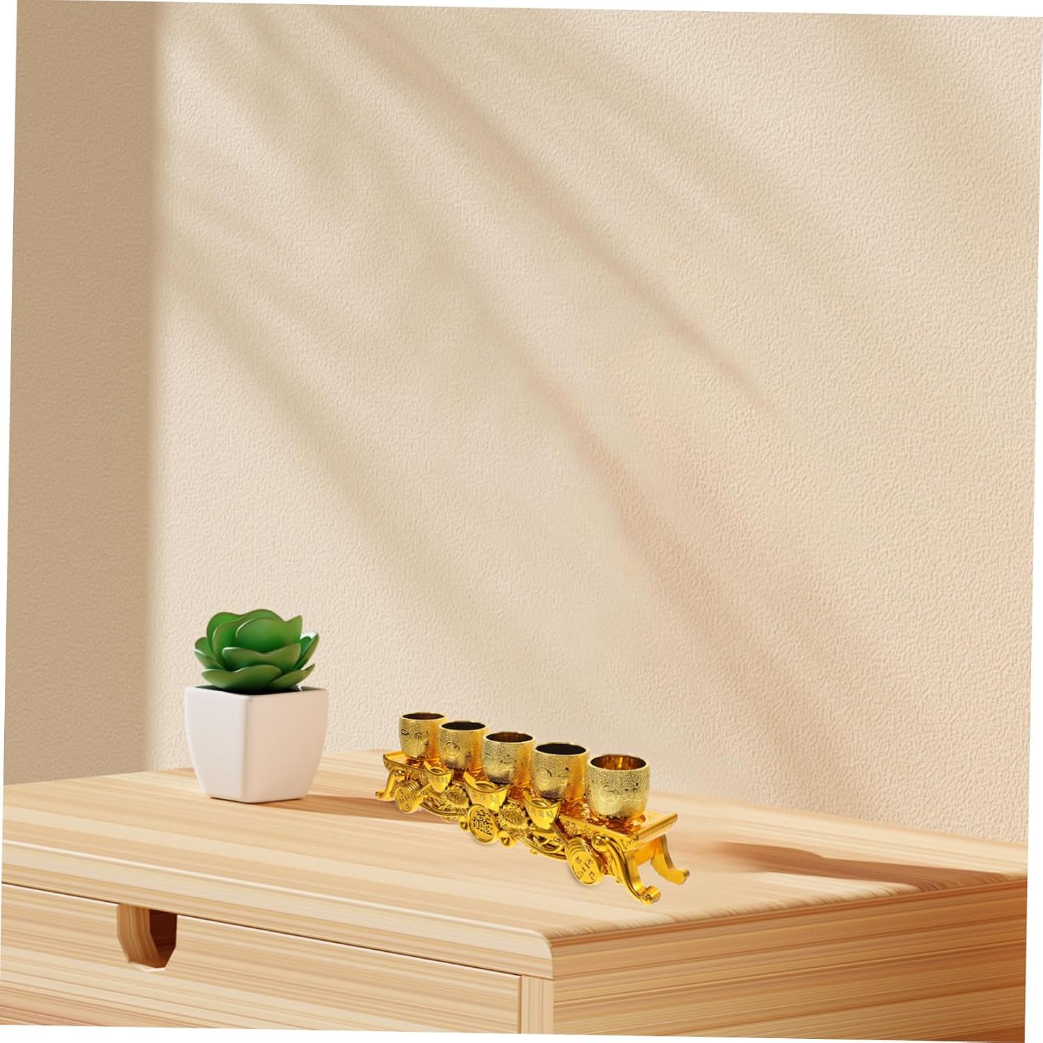 Ciieeo Offering Cup Set Plastic Golden Portable Temple Worship Use