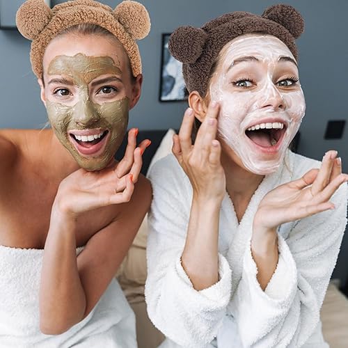 Miniatura 8 de WHAVEL 2 diademas de spa para lavar la cara, orejas de oso, diadema de maquillaje, diademas kawaii para el cuidado de la piel, diadema facial suave