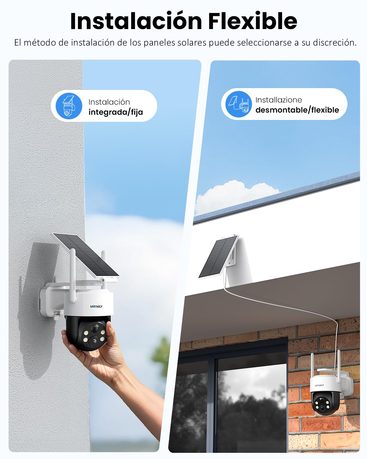 2K Camara Vigilancia WiFi Exterior Solar, Camara de Vigilancia con Batería Recargable, 3MP Vision Nocturna Color, 360°PTZ, Detección de Movimiento PIR, 2.4GHz, IP65