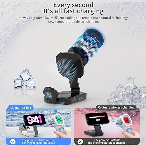 Miniatura 6 de Cargador inalámbrico magnético para iPhone 17 Pro Max Air 15 W 3 en 1 Soporte de carga rápida Mag-Safe para Apple Watch 111098 con adaptador PD USB