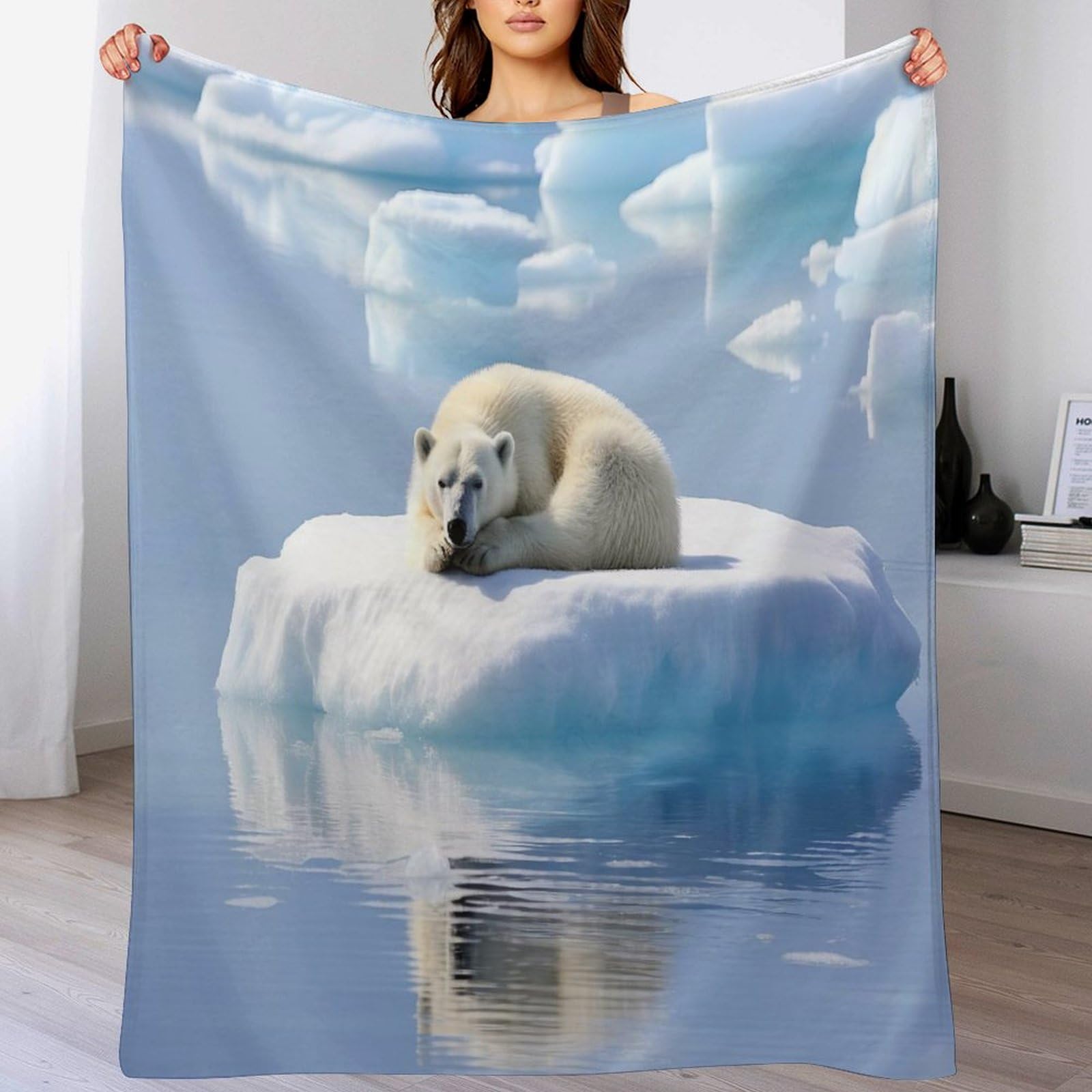 Couverture imprimée polar ours et plaid doux en flannel toutes saisons 130x180