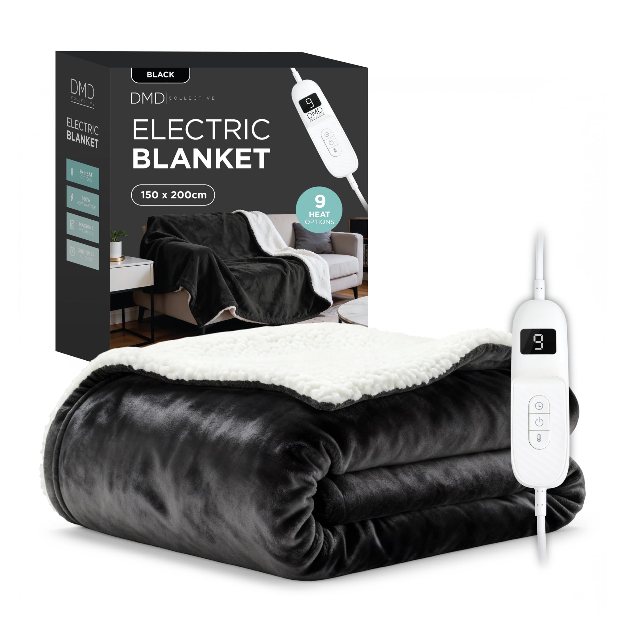 DMD Collective - Heated Blanket, Electric Blanket 150x200cm, Black