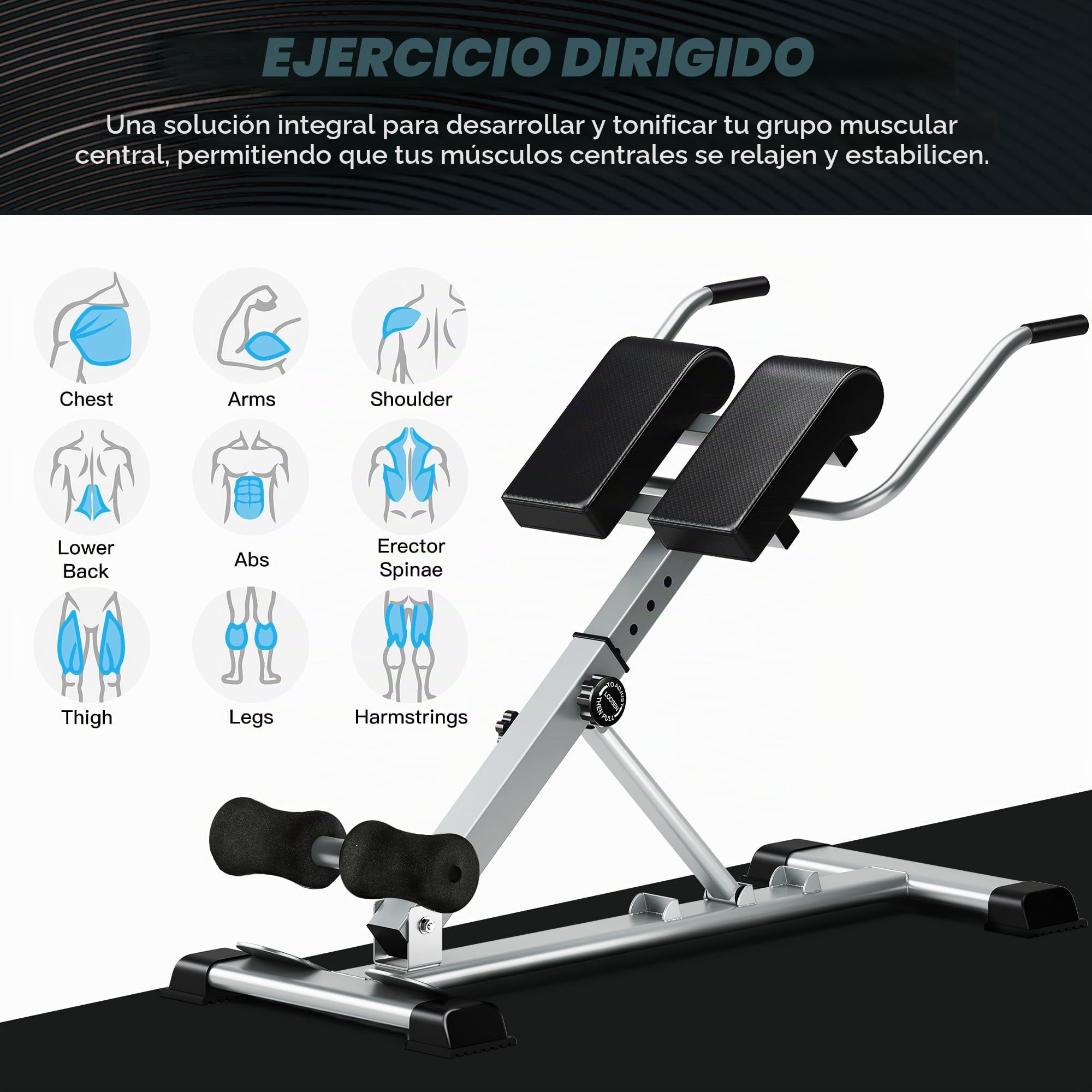 SogesPower Banco de Hyperextensión,Sillas Romanas Banco Romano, Máquina de Extensiones Lumbares, Máquina de Hyperextensión Ajustable y Plegable para Gimnasio en Casa