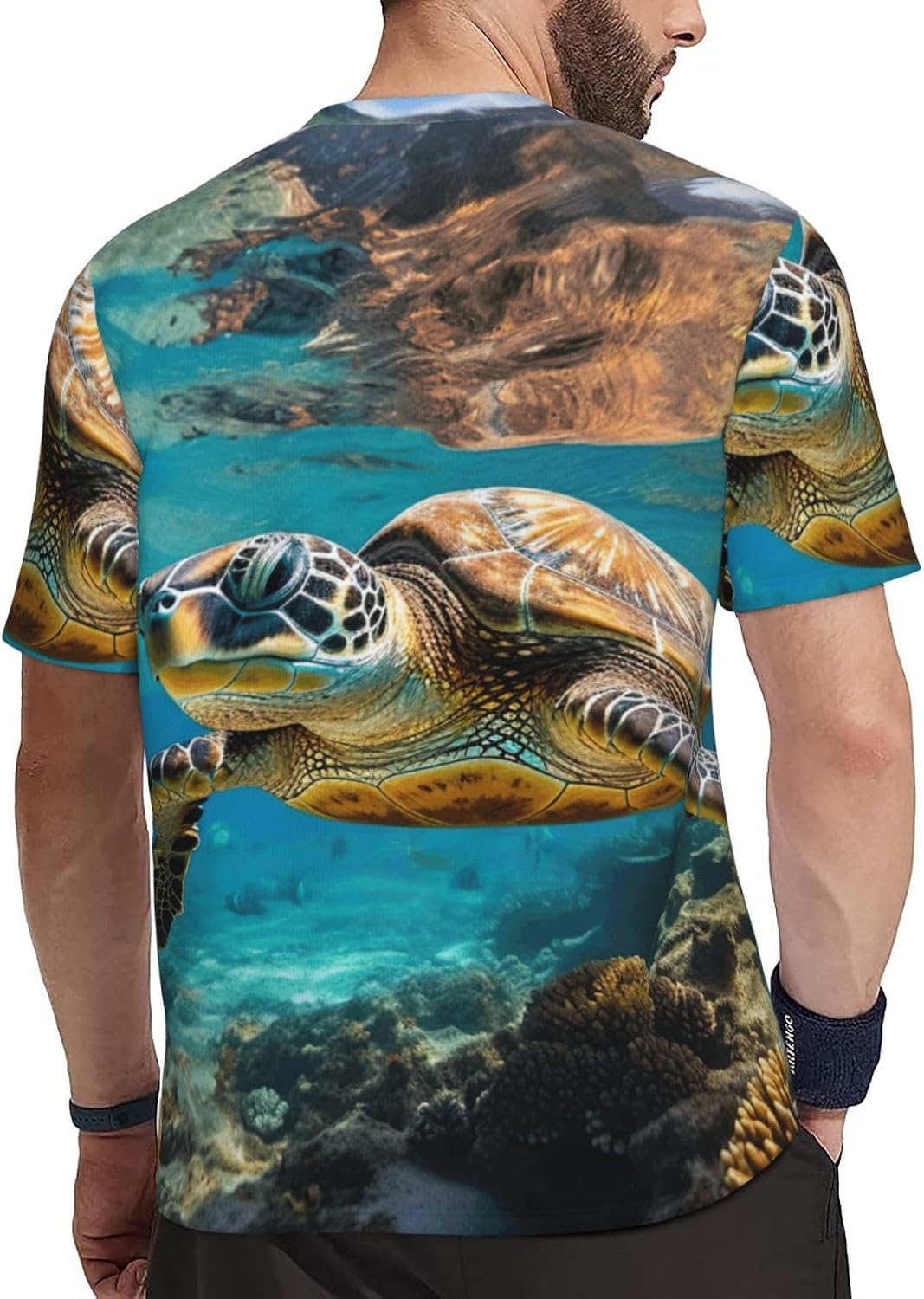 Lord Howe Island Sea Turtle Print Mens Short Sleeve Mesh T-Shirt Breathable Athletic Gym Running Casual Sports Wear