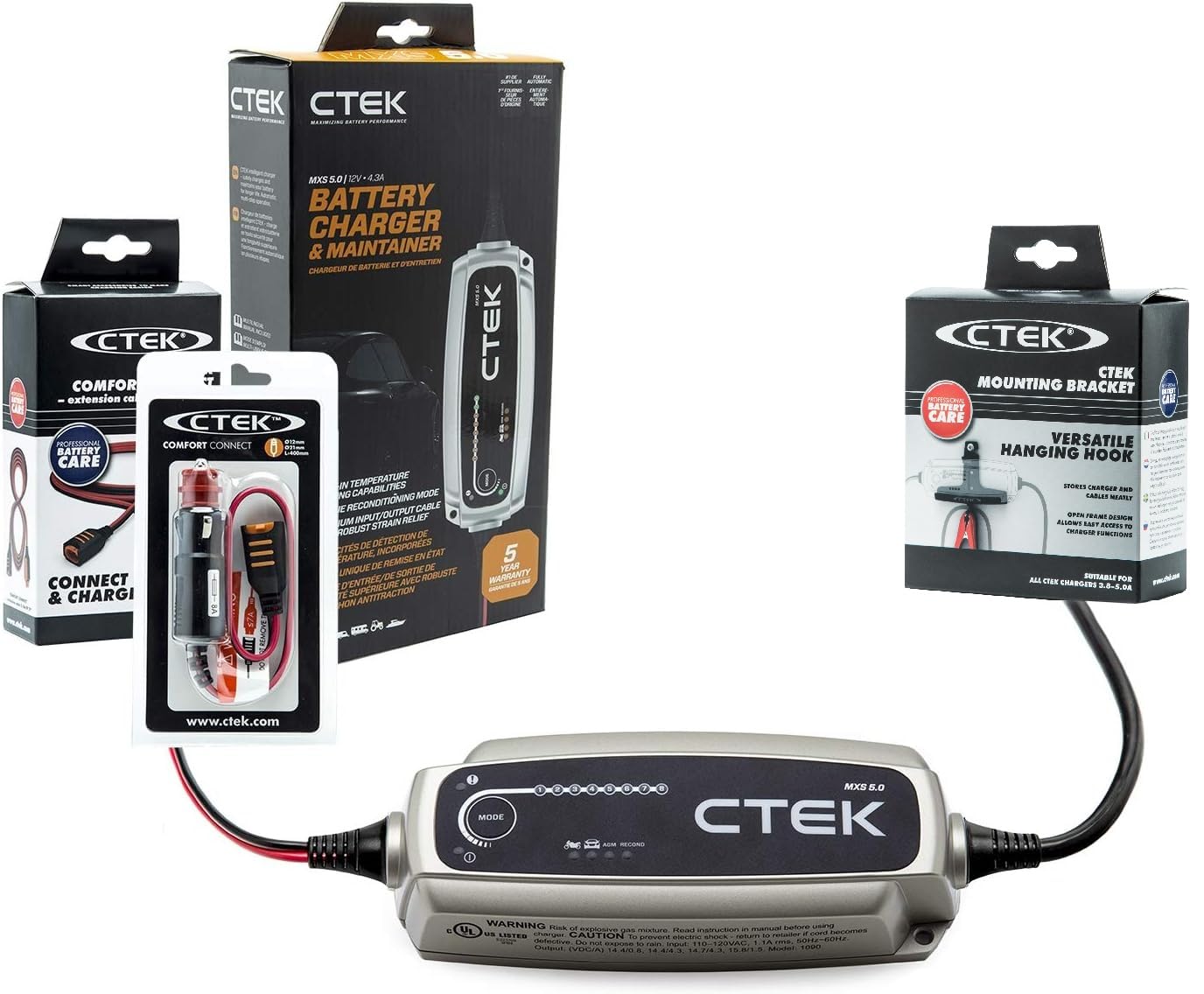 Amazon.com: CTEK Bundle | 40-206 MXS 5.0 Fully Automatic 4.3 Amp