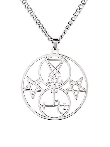 HAQUIL Silver Stainless Steel Satanic Necklace Pendant Jewelry Sigil of Luciferian Satanic Amulet Talisman Pendant Jewelry Necklace Satan Gift