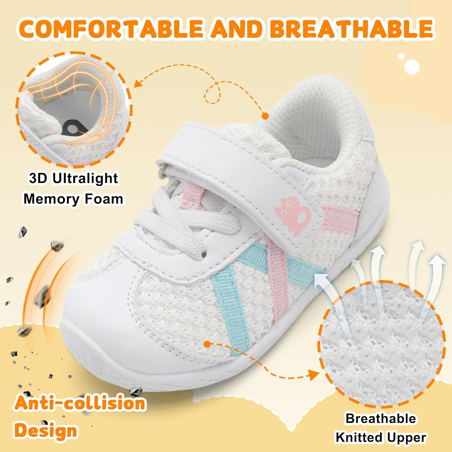 Besroad Toddler Shoes Baby Boys Girls First Walking Shoes Barefoot Infant Sneakers Non-Slip Sole Tennis Shoe - Image 3