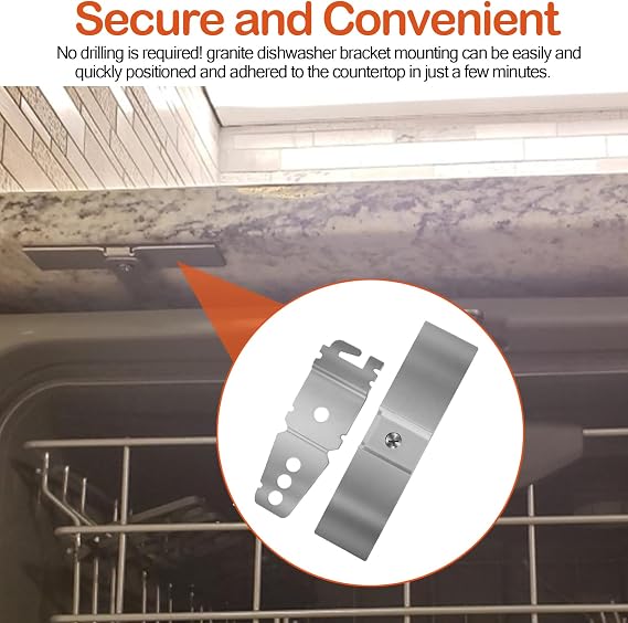 2 Pack Granite Dishwasher Mounting Bracket Kit Replacement with Screws | Granite Grabbers Dishwasher Mounting Brackets, Dishwasher Mounting Bracket for Granite Countertop Dishwasher Installation Kit