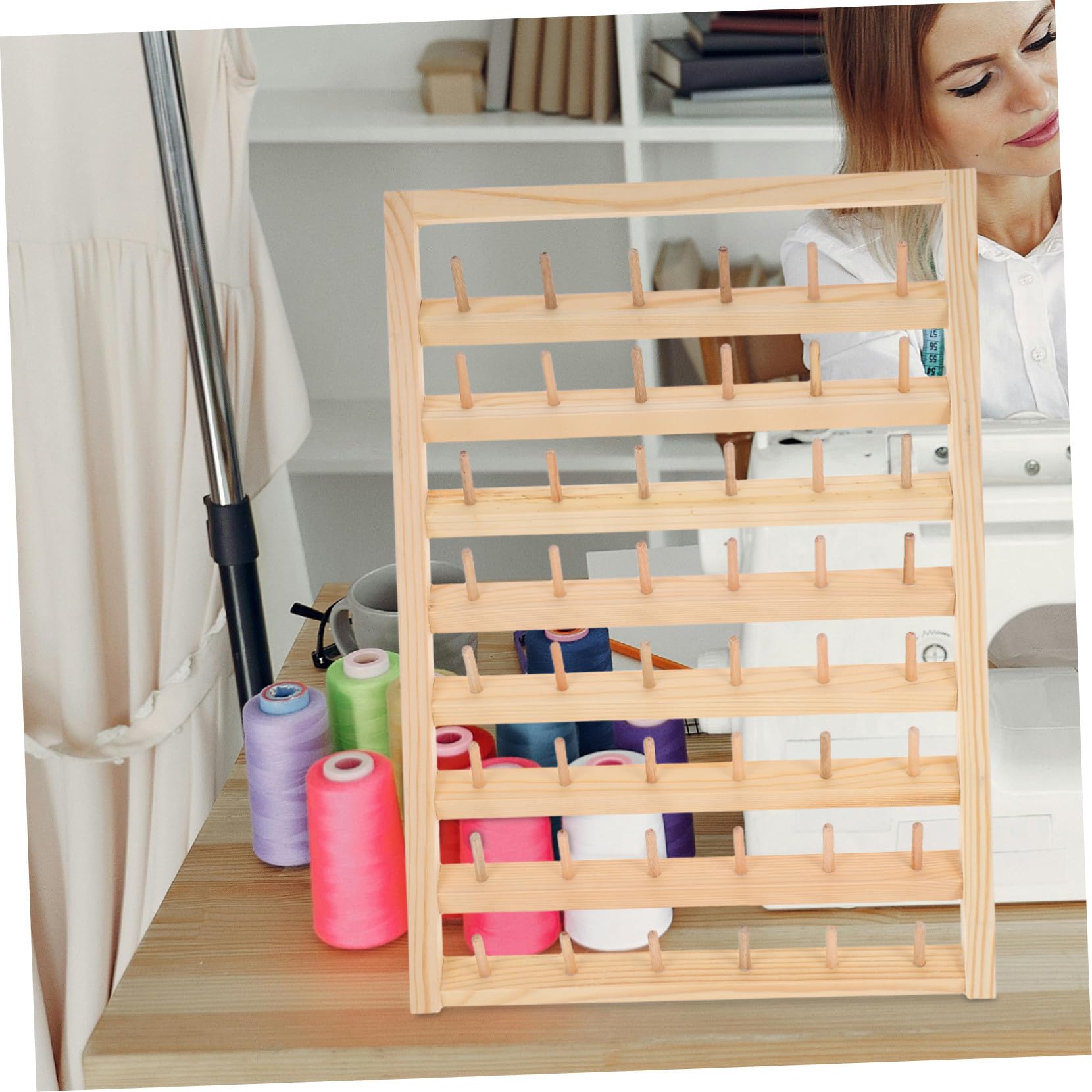 Sewroro Estante de Madera para Carretes de Hilo Sólido Soporte Práctico para Bordado y Costura Organizador Pared para para Manualidades y Proyectos DIY
