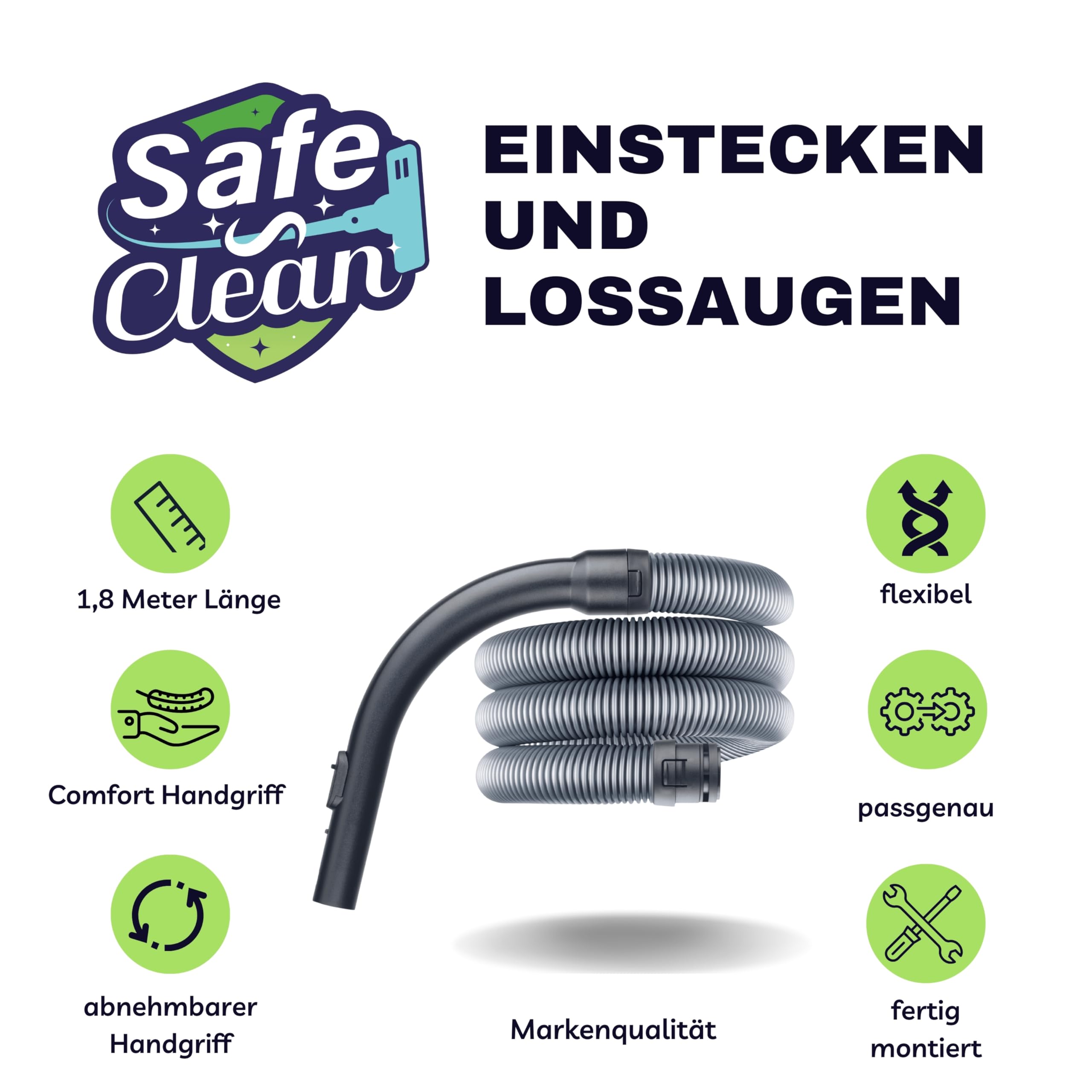 SAFE 'N CLEAN Wąż do odkurzacza kompatybilny ze wszystkimi modelami Miele C1 Classic i C1 Complete (Tango, Flex, Powerline, Parquet XL, Ecoline itd.) - Alternatywa dla 10817730 -