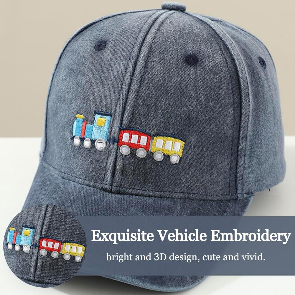 Cute Train Vehicle Embroidered Kids Baseball Caps Adjustable Cotton Washed Toddler Sun Hat Vintage Cowboy Hat - Image 3