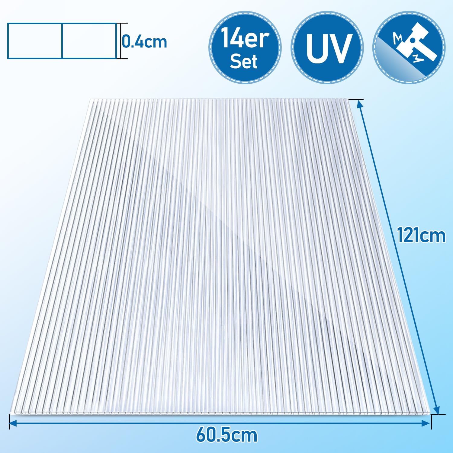 Herrselsam 14x Polycarbonate alvéolaire 60.5 x 121cm Double paroi 10,25 m² | 4mm Polycarbonate Plaque de Serre résistant aux UV pour Serre, Jardin