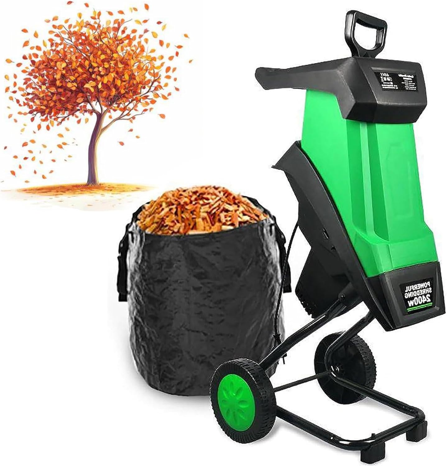 Leaf Mulcher,Electric Garden Shredder,Super Powerful Tree Branch Crusher,Wood Chippers, Shredders, & Mulchers,Tree Branch Crusher,with 50L Collection Bag, Suitable for Garden