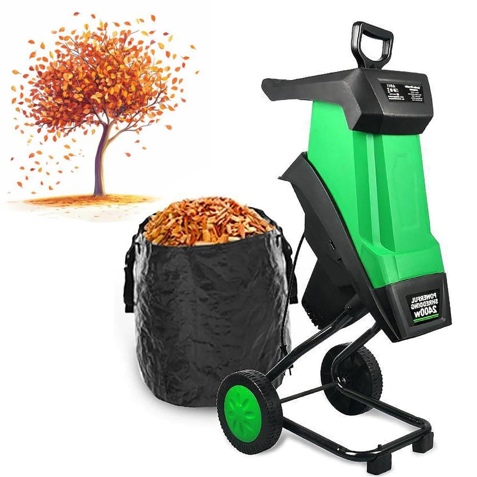 Trituradora de hojas, trituradora eléctrica de jardín, trituradora de ramas de árbol súper potente, trituradoras de madera, trituradoras y trituradoras, trituradora de ramas de árbol, con bolsa de