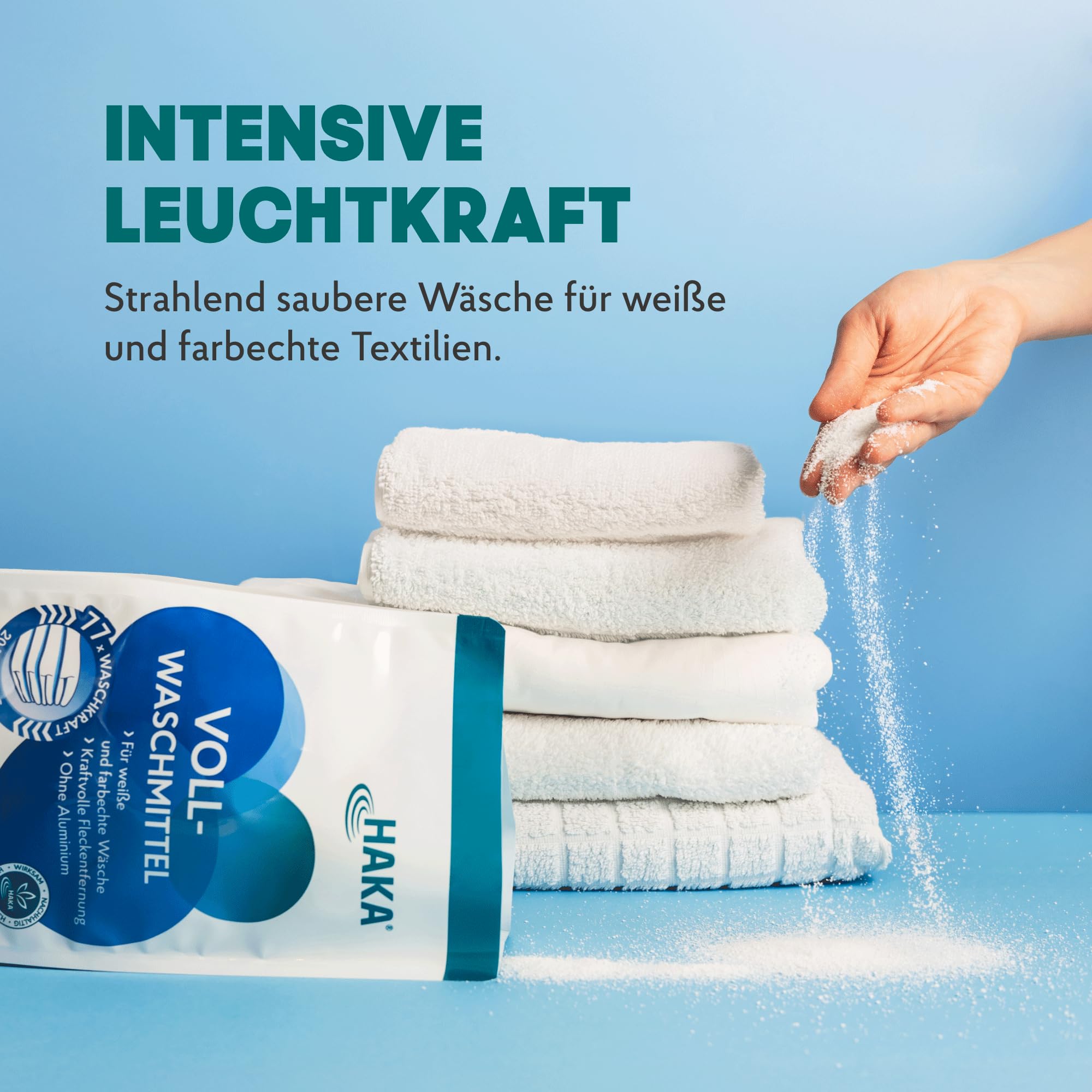 HAKA Vollwaschmittel Pulver, 3 kg (77 WL), kraftvolle Fleckentfernung für strahlend weiße & farbechte Wäsche, Universalwaschmittel, hygienische Frische, vegan, hautfreundlich