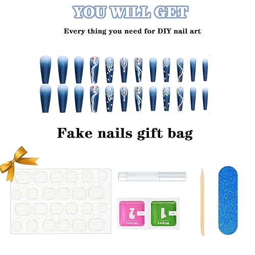 Miniatura 5 de 24 uñas acrílicas largas a presión, uñas postizas de camelia de lujo con diseños de gemas y diamantes de imitación, uñas artificiales a presión