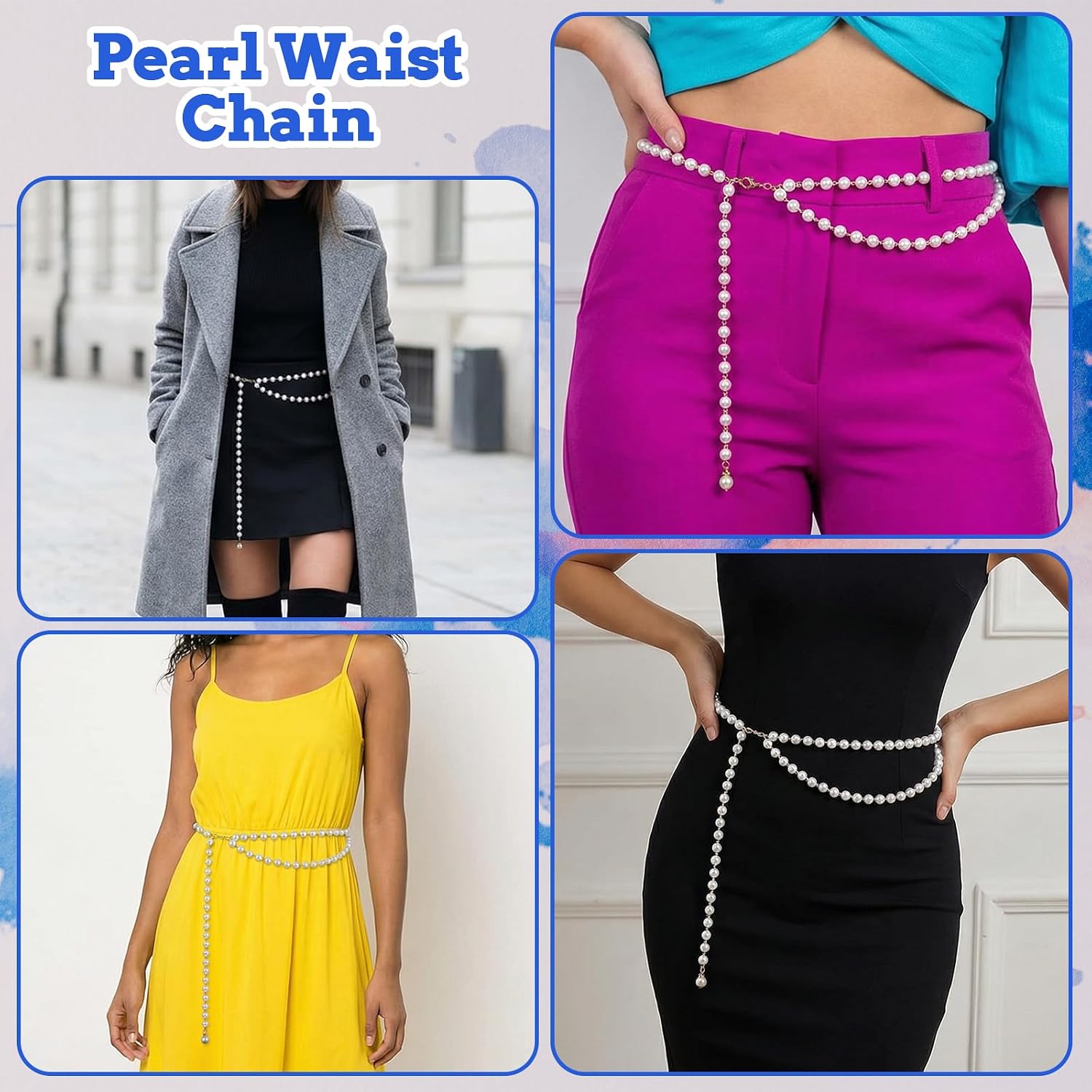 Pearl Belt Pearl Body Chain Adjustable Pearls Waist Chain for Women Fashion Layered Pearls Chains Belt for Dress Jeans Summer Beach Body Jewelry image 4