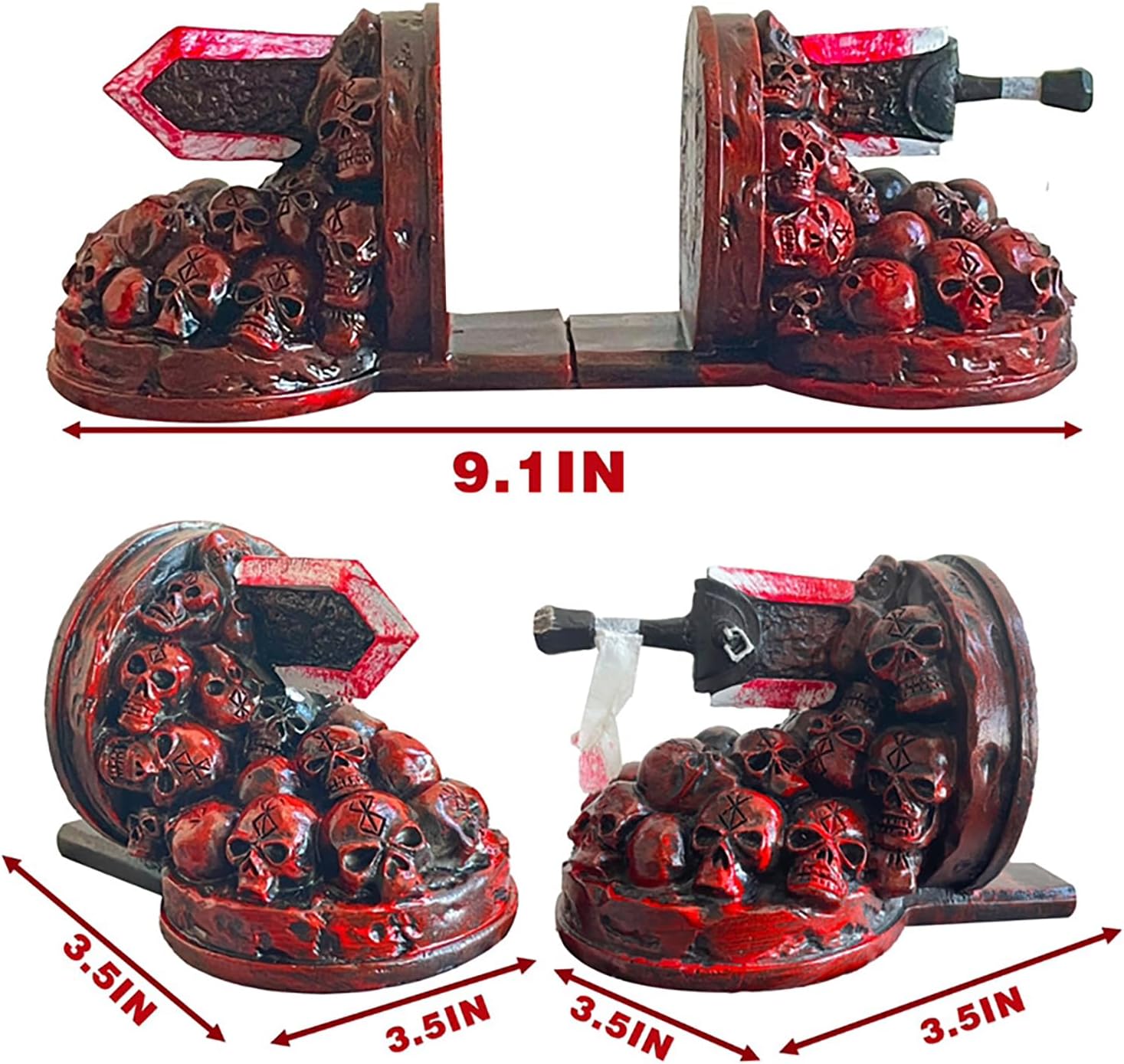 Berserk Bookends, Fine Engraved Book Ends for Shelves, Resin Book Stoppers Stopper Dragon Slaying Knife Bookshelf, Buck Book Holders, Desk Organizer Home Decor