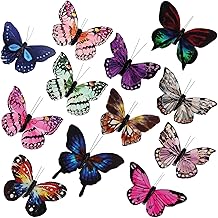 com-four 12 x Coloured Butterflies for Table Decoration – Butterfly with Fixing Clip – Autumn Butterflies for Clamping (12 Pieces – 12 cm)