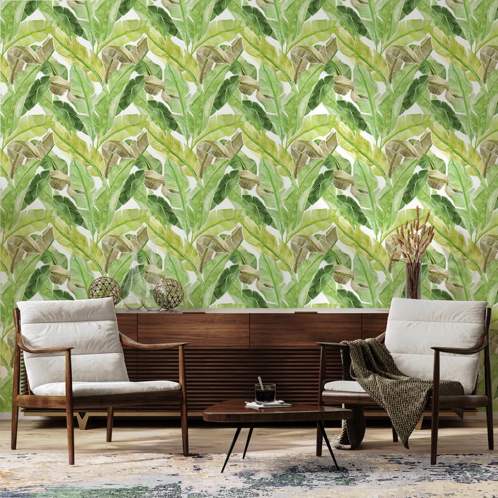 Tempaper Green Bahama Palm Removable Peel and Stick Wallpaper, 20.5 in X 16.5 ft, Made in The USA