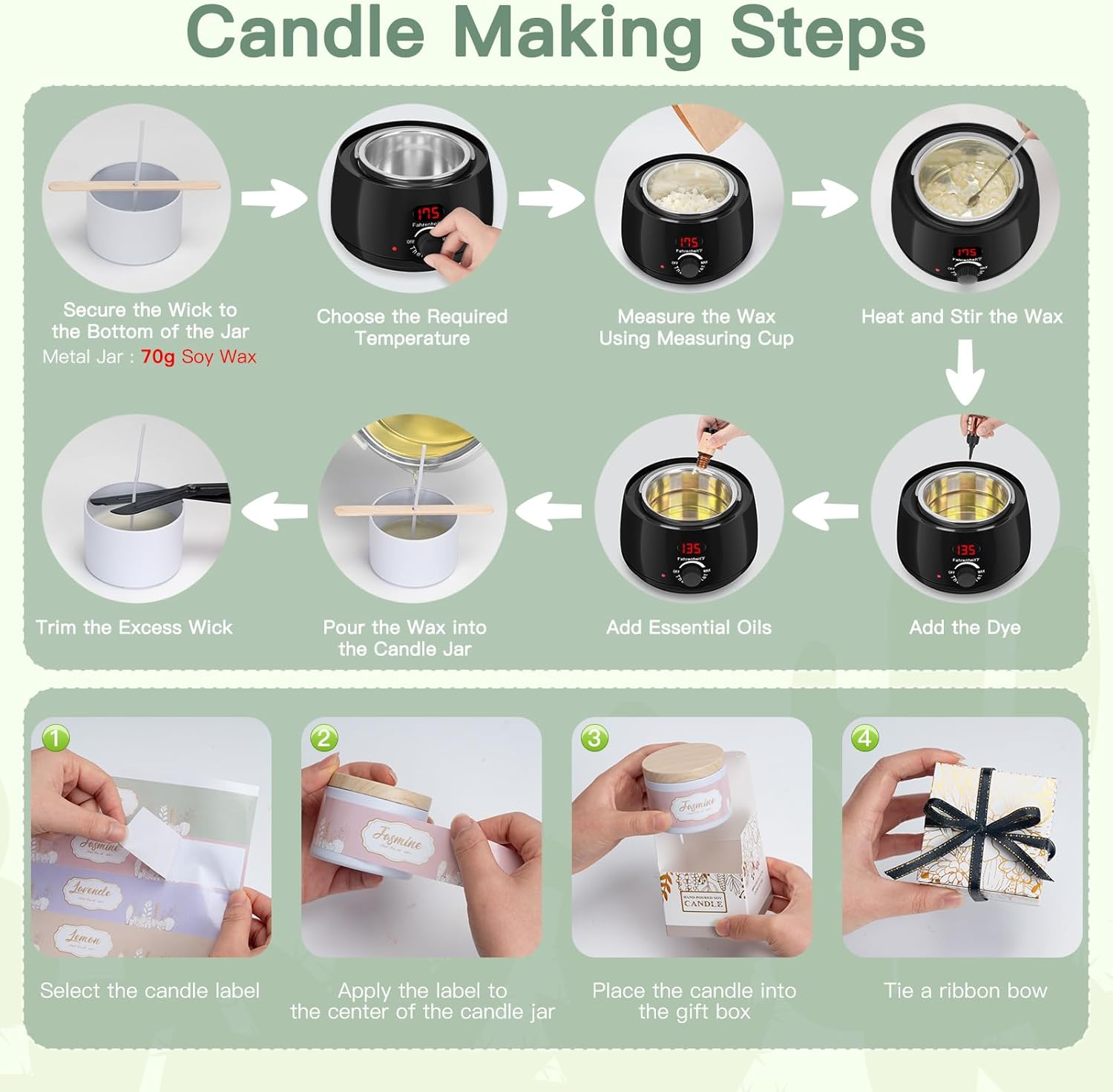 ZEROMX Candle Making Kit for Adults Beginners – 161PCS 1200g Wax DIY Candle Making Kit with Electric Wax Melter Pot, Candle Making Supplies for Make Your Own Candle Kit, Craft Kits for Adults