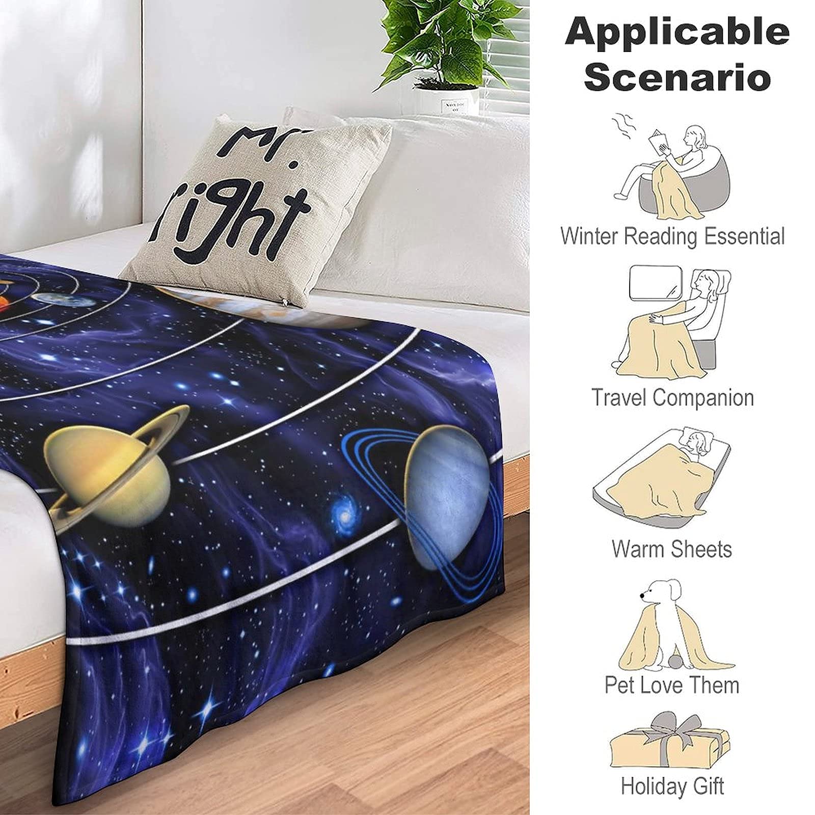 Juirnost Weltraumdecke Für Kinder – Weiche Fleecedecke Mit Planeten, 130x150 Cm
