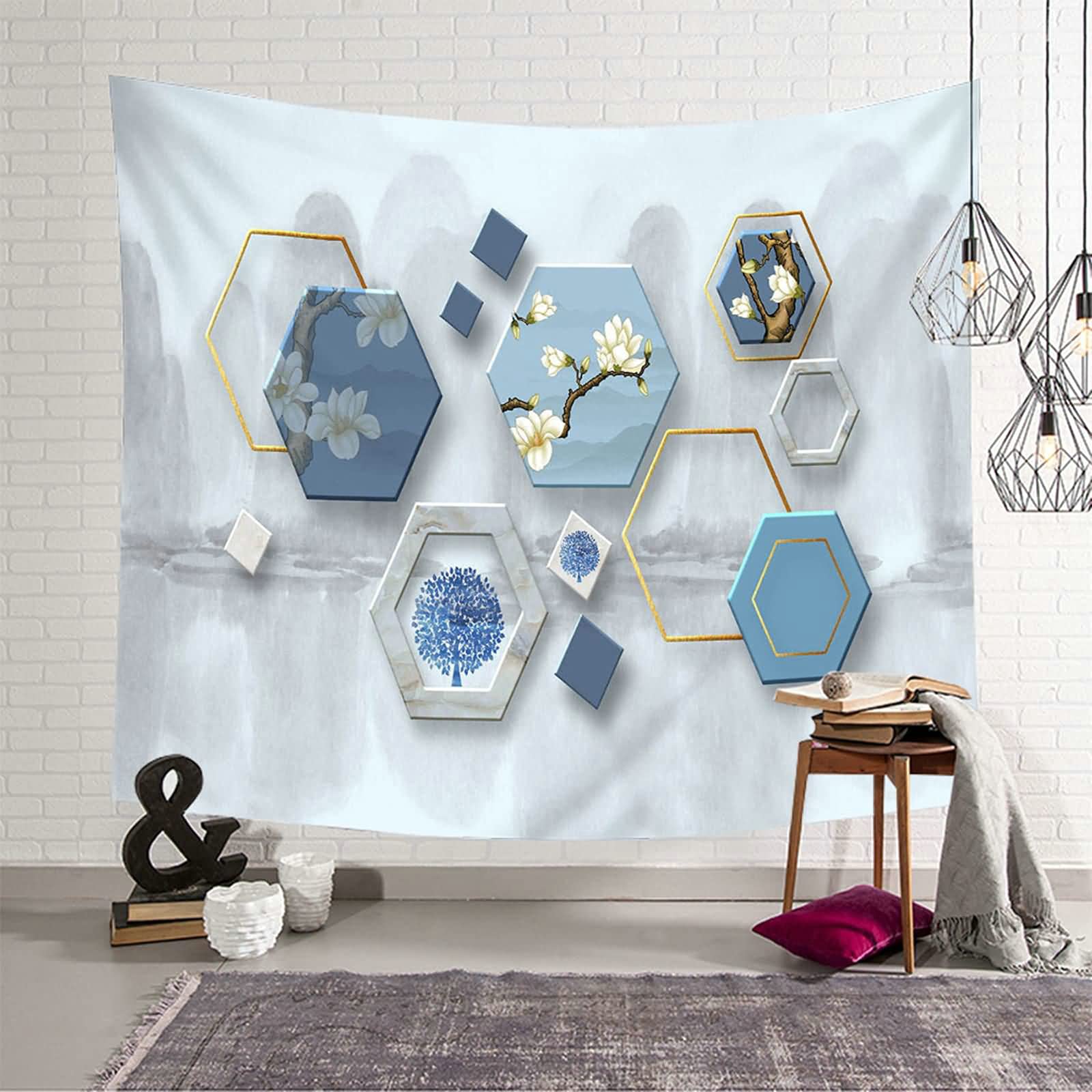 Tapiz de pared KnSam premium de flores y árboles geométrico 150x130 cm